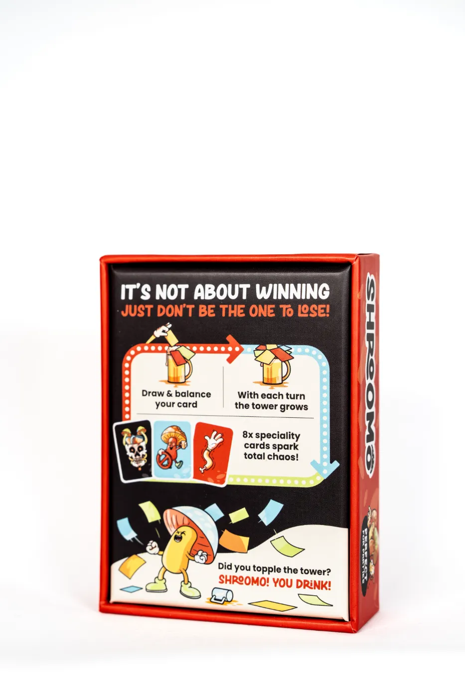 Back of the Shroomo drinking game box showing how to play